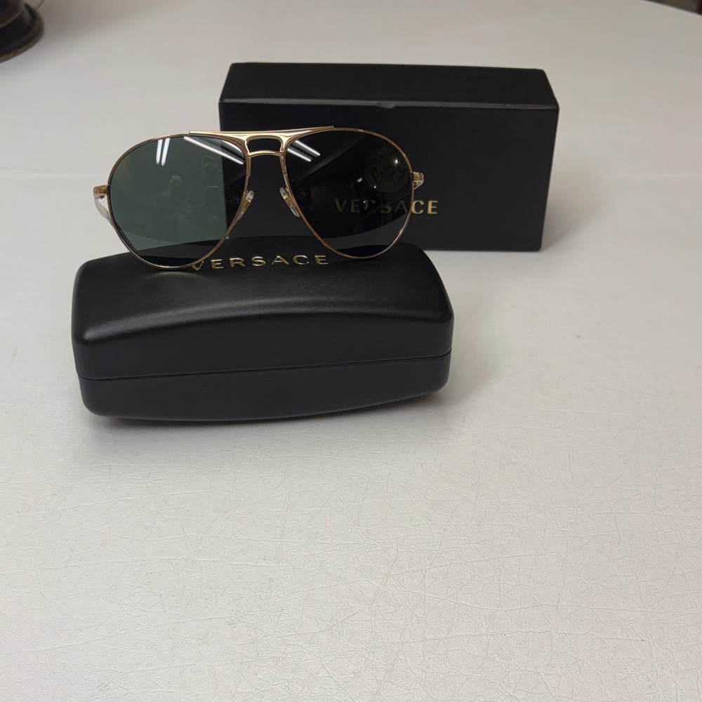Versace Gold Frame Sunglasses with Green Lenses